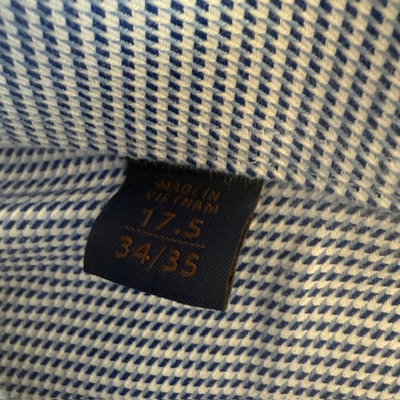 David Donahue Textured Check Dress Shirt Blue 17.5" 34/35 Sleeve Regula Fit - Picture 7 of 8
